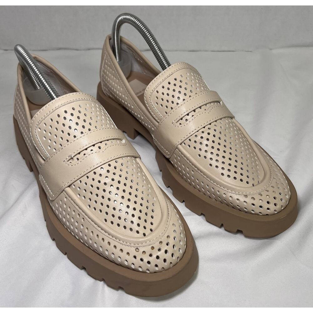 Dolce Vita Ersula Penny Loafers Women Size 9.5M Cream Perforated Lug Sole Shoes